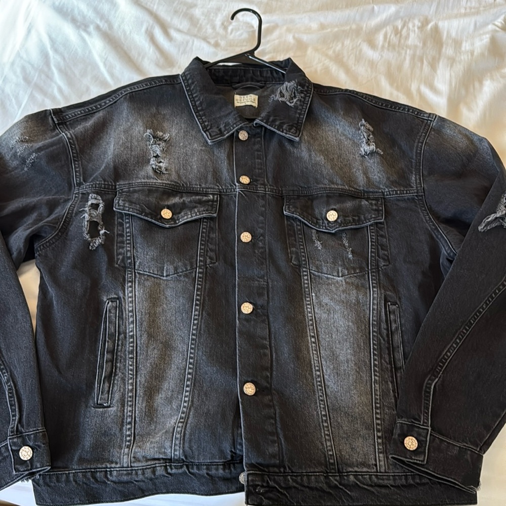 Men’s denim jacket Seek Refugee black distressed jean jacket